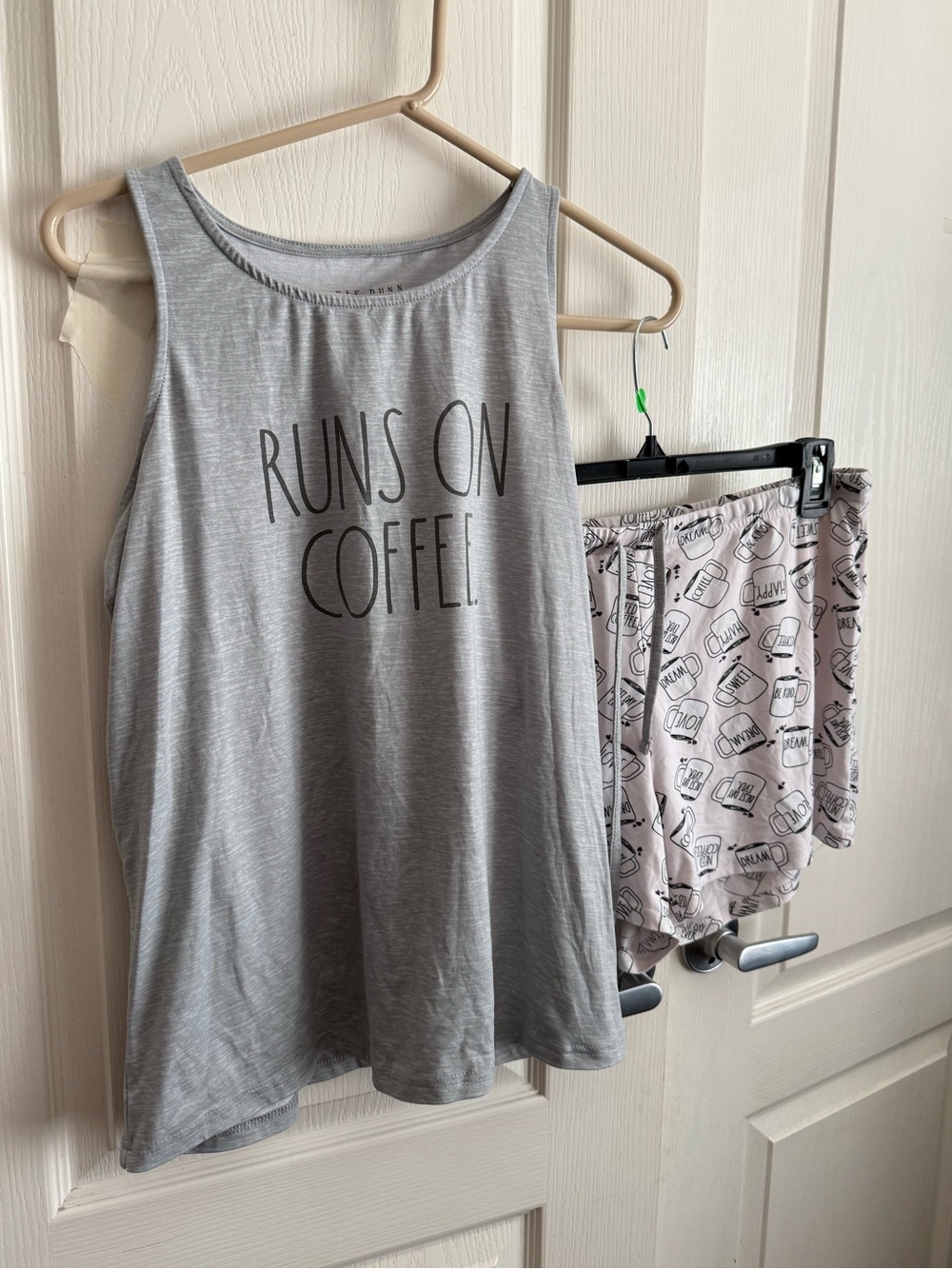 Rae Dunn Gray 'Runs On Coffee' Women's Pajama Tank & Printed Shorts